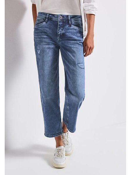 Street One Dżinsy - Regular fit - w kolorze niebieskim rozmiar: W27/L28. Niebieskie jeansy Street One, z aplikacjami, ze skóry. Za 201,08 zł.