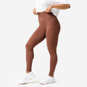 Legginsy fitness damskie Domyos Push Up. Brązowe legginsy DOMYOS, bez wzorów, z elastanu. Za 129,96 zł.