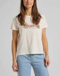 DAMSKI T-SHIRT LEE KANSAS GRAPHIC TEE SHARK TOOTH L44HEPQB 112109876. T-shirty Lee, l, bez wzorów, bez kołnierzyka, bez ramiączek. Za 69,99 zł.
