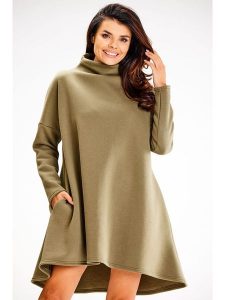 Awama Sukienka w kolorze khaki rozmiar: S/M. Brązowe sukienki Awama, m, bez wzorów, bez kołnierzyka, bez ramiączek, mini. Za 132,36 zł.