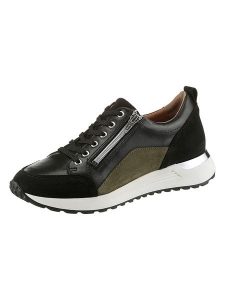 Heine Skórzane sneakersy w kolorze czarno-oliwkowym rozmiar: 40. Brązowe trampki Heine, bez wzorów, bez zapięcia. Za 146,45 zł.