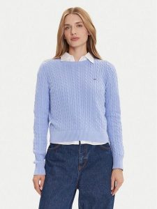 Tommy Jeans Sweter Cable Essential DW0DW22165 Niebieski Regular Fit. Niebieskie swetry klasyczne Tommy Jeans, l, z bawełny, bez kołnierzyka. Za 379,99 zł.