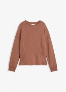 Bluza taliowana z dzianiny scuba. Brązowe bluzy bonprix, bez wzorów, z dzianiny, bez kaptura. Za 64,99 zł.