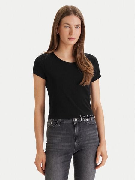 Guess T-Shirt W6GP11 K2933 Czarny Regular Fit. Czarne t-shirty Guess, s, z aplikacjami, z bawełny, bez kołnierzyka, bez ramiączek. Za 189,99 zł.