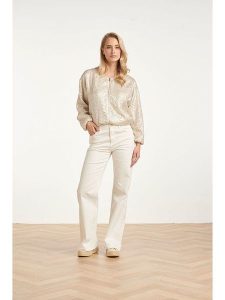 Smashed Lemon Dżinsy - Comfort fit - w kolorze białym rozmiar: M. Białe spodnie z wysokim stanem Smashed Lemon, bez wzorów, z materiału, z podwyższonym stanem. Za 199,45 zł.
