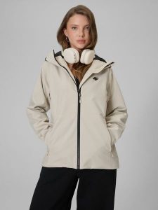 4F Kurtka przejściowa membrana 5000 damska - beżowa L. Brązowe kurtki 4f, l, bez wzorów, bez kaptura. Za 299,99 zł.