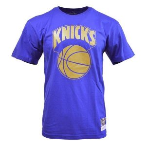 Koszulka New York Knicks. Niebieskie bluzki MITCHELL & NESS, bez wzorów, sportowe, bez kołnierzyka, bez ramiączek. Za 218,50 zł.