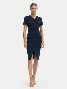 Rinascimento Sukienka koktajlowa CFC0127893003 Granatowy Slim Fit. Niebieskie sukienki Rinascimento, m, bez wzorów, z syntetyku, wizytowe, bez kołnierzyka, bez ramiączek. Za 699,99 zł.
