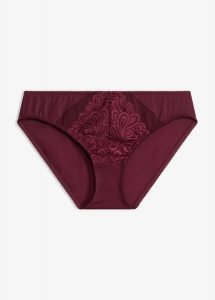 Figi z delikatną koronką. Fioletowe figi bonprix, bez wzorów, z koronki. Za 32,99 zł.