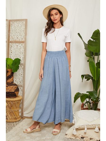 Lin Passion Lniane spodnie w kolorze błękitnym rozmiar: 40/42. Niebieskie spodnie z wysokim stanem Lin Passion, bez wzorów, ze lnu, z podwyższonym stanem. Za 113,36 zł.