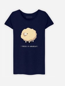 WOOOP Koszulka "Haircut Sheep" w kolorze granatowym rozmiar: S. Niebieskie bluzki Wooop, s, bez wzorów, z bawełny, bez kołnierzyka, bez ramiączek. Za 74,63 zł.