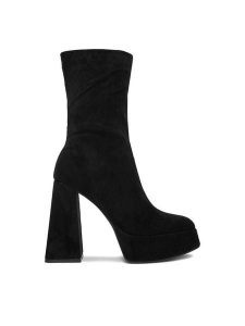 DeeZee Botki CL221013 Czarny. Czarne botki DeeZee, bez wzorów, z materiału, bez obcasa, na słupku, bez zapięcia. Za 229,99 zł.