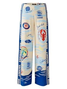 Miss Lagotte Spodnie w kolorze biało-niebieskim rozmiar: 34. Białe spodnie z wysokim stanem Miss Lagotte, bez wzorów, z materiału, z podwyższonym stanem. Za 126,99 zł.