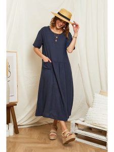 Rodier Lin Lniana sukienka w kolorze granatowym rozmiar: XL/XXL. Niebieskie sukienki Rodier Lin, na co dzień, xl, bez wzorów, ze lnu, bez kołnierzyka, bez ramiączek, maxi, proste. Za 152,98 zł.