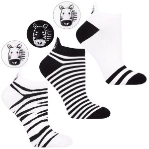 Biało-Czarne Stopki Damskie Zebra Moraj 3 Pary. Białe skarpetki Moraj, bez wzorów, z bawełny. Za 29,99 zł.