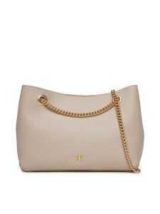 Calvin Klein Torebka Minimal Monogram Shoulde LV04F3205G Beżowy. Brązowe torebki klasyczne Calvin Klein, bez wzorów, ze skóry, bez dodatków. Za 339,99 zł.