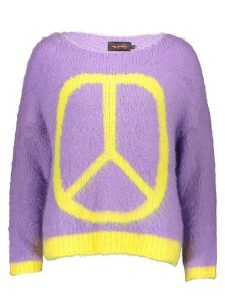 Miss goodlife Sweter w kolorze żółto-fioletowym rozmiar: XL. Różowe swetry oversize miss goodlife, xl, bez wzorów, z wełny, bez ramiączek. Za 158,10 zł.