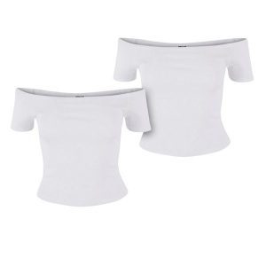 Top Na Ramiączkach Z Organicznej Bawełny W Prążki Dla Kobiet (zestaw 2 Sztuk). Białe topy Urban Classics, l, bez wzorów, z bawełny, casualowe, bez kołnierzyka, bez ramiączek. Za 104,99 zł.