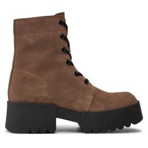 Trzewiki Fly London. Brązowe botki Fly London, bez wzorów, bez obcasa, na płaskiej podeszwie, bez zapięcia. Za 549,99 zł.