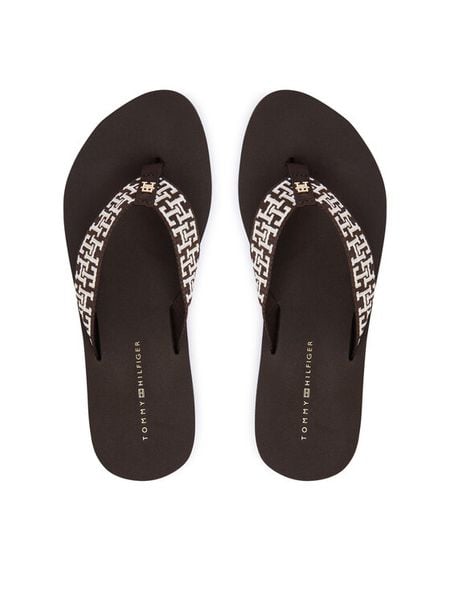 Tommy Hilfiger Japonki Mono Wedge Summer Sandal FW0FW09696 Brązowy. Brązowe klapki TOMMY HILFIGER, bez wzorów, z materiału, bez obcasa. Za 189,99 zł.