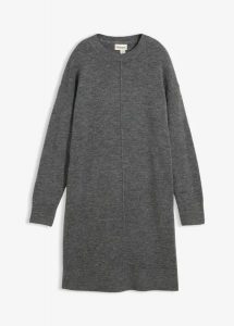 Sukienka dzianinowa. Szare sukienki bonprix, bez wzorów, z dzianiny, bez kołnierzyka, bez ramiączek, mini. Za 109,99 zł.