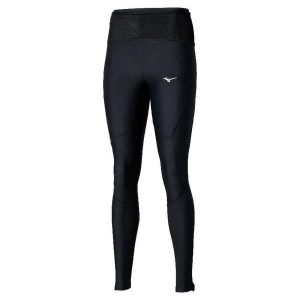 Legginsy z wieloma kieszeniami dla kobiet Mizuno. Czarne legginsy Mizuno, bez wzorów, z materiału. Za 179,99 zł.