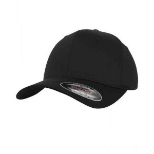 Czapka Z Daszkiem Organiczna Bawełna. Czarne czapki FLEXFIT, bez wzorów, z bawełny. Za 75,99 zł.