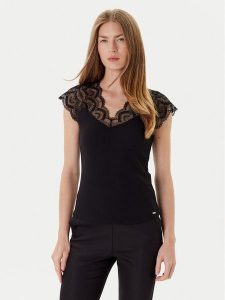 Morgan Bluzka 251-DELI Czarny Slim Fit. Czarne bluzki Morgan, s, bez wzorów, z syntetyku, bez kołnierzyka, bez ramiączek. Za 119,99 zł.