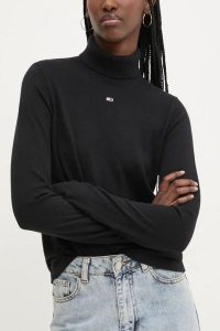 TOMMY JEANS Czarny damski golf. Czarne golfy Tommy Jeans, bez wzorów, z jeansu. W wyprzedaży za 219,99 zł.