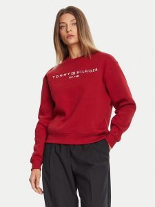 Tommy Hilfiger Bluza WW0WW39791 Czerwony Relaxed Fit. Czerwone bluzy TOMMY HILFIGER, xxl, bez wzorów, z bawełny, bez kaptura. Za 319,99 zł.