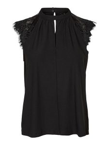 Vero Moda Bluzka "Vmmilla" w kolorze czarnym rozmiar: XS. Czarne bluzki Vero Moda, xs, bez wzorów, z koronki, bez kołnierzyka, bez ramiączek. Za 70,24 zł.