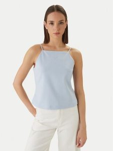Calvin Klein Jeans Top Ponte LV044F206G Niebieski Slim Fit. Niebieskie topy Calvin Klein Jeans, xxs, bez wzorów, z jeansu, bez kołnierzyka, bez ramiączek. Za 162,99 zł.