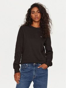 Tommy Jeans Bluza DW0DW19959 Czarny Regular Fit. Czarne bluzy Tommy Jeans, xxs, bez wzorów, z bawełny, bez kaptura. Za 219,99 zł.