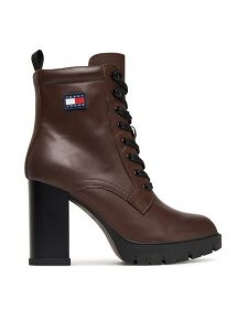 Tommy Jeans Botki Tjw Lace Up EN0EN02832 Brązowy. Brązowe botki Tommy Jeans, bez wzorów, z jeansu, bez obcasa, na słupku, bez zapięcia. Za 599,99 zł.