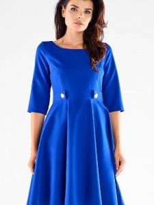 Sukienka Model A520 Blue - awama. Niebieskie sukienki Awama, l, bez wzorów, z elastanu, bez kołnierzyka, plus size, bez ramiączek, mini, rozkloszowane. Za 347,66 zł.