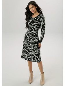 Aniston Sukienka w kolorze czarno-beżowym rozmiar: 40. Brązowe sukienki Aniston, na co dzień, bez wzorów, z wiskozy, bez kołnierzyka, bez ramiączek, midi, proste. Za 84,21 zł.
