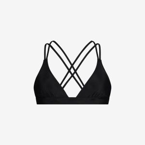 Damski top bikini z krzyżowanym tyłem do pływania & surfingu - Czarny. Czarne bikini WALLIEN, bez wzorów, z materiału. Za 259,00 zł.