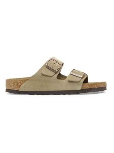 Birkenstock Skórzane klapki "Arizona" w kolorze szarobrązowym rozmiar: 39. Brązowe klapki Birkenstock, bez wzorów, ze skóry, z otwartym noskiem, bez obcasa. Za 440,28 zł.