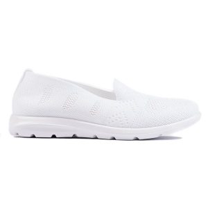 Białe tekstylne slip on damskie. Białe balerinki bez wzorów, bez obcasa, bez zapięcia. Za 95,08 zł.