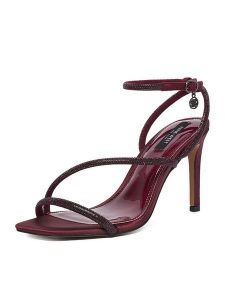 Nine West Sandały CEO-Y3113-1 Bordowy. Czerwone sandały Nine West, bez wzorów, z materiału, bez obcasa, na szpilce, bez zapięcia. Za 249,99 zł.