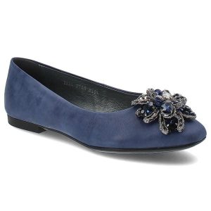 Granatowe Eleganckie Półbuty Armodo Wygodne Wsuwane Obuwie Damskie. Niebieskie balerinki Armodo, z aplikacjami, bez obcasa, na obcasie, bez zapięcia. Za 424,99 zł.