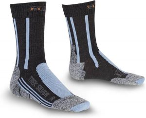 Skarpety trekkingowe damskie X-socks Trekking Silver. Czarne skarpetki X-Socks, bez wzorów, z materiału. Za 32,49 zł.