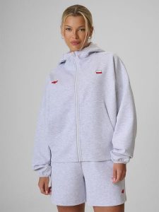 4F Bluza dresowa regular z kapturem damska - szara L. Szare bluzy 4f, l, bez wzorów, z dresówki, z kapturem. Za 199,99 zł.