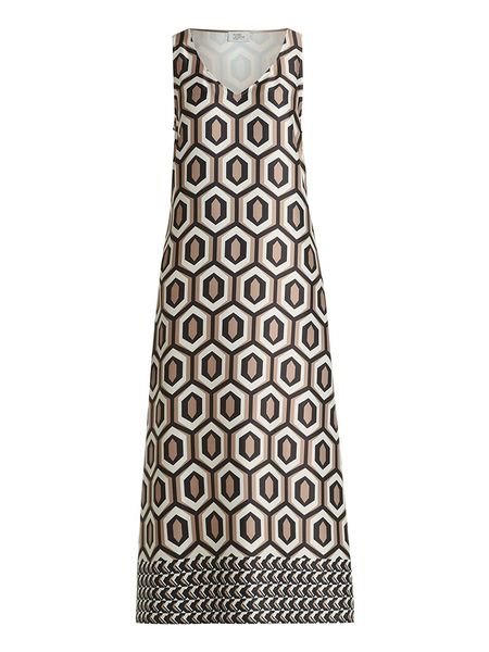 Vera Mont Sukienka w kolorze beżowo-kremowo-ciemnobrązowym rozmiar: 36. Brązowe sukienki Vera Mont, bez wzorów, bez kołnierzyka, bez ramiączek, maxi. Za 100,75 zł.