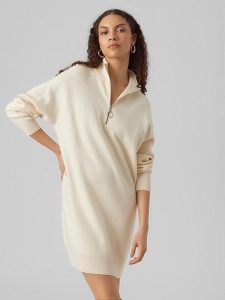 Vero Moda Sukienka w kolorze kremowym rozmiar: XS. Brązowe sukienki Vero Moda, na co dzień, xs, bez wzorów, bez kołnierzyka, bez ramiączek, mini, proste. Za 88,02 zł.