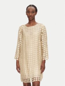 Bruuns Bazaar Sukienka koktajlowa Yva BBW4530 Złoty Regular Fit. Żółte kombinezony Bruuns Bazaar, bez wzorów, z syntetyku, wizytowe, bez kołnierzyka, bez ramiączek. Za 499,99 zł.