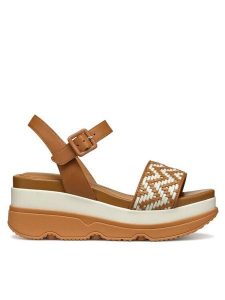 Geox Sandały D Gardenia D55HBA 0TC43 C5F1S Brązowy. Brązowe sandały Geox, bez wzorów, ze skóry, bez obcasa, na koturnie, bez zapięcia. Za 399,99 zł.