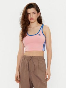 Adidas Top adicolor 3-Stripes JP2293 Różowy Slim Fit. Czerwone topy ADIDAS, l, bez wzorów, z bawełny, bez kołnierzyka, bez ramiączek. Za 89,99 zł.