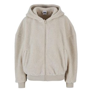 Damska bluza z kapturem zapinana na zamek Urban Classics Oversize Sherpa. Brązowe bluzy Urban Classics, na zimę, bez wzorów, z kapturem. Za 298,00 zł.