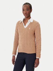 Polo Ralph Lauren Sweter 211B16797001 Beżowy Slim Fit. Brązowe swetry klasyczne Polo Ralph Lauren, xl, z bawełny, bez kołnierzyka. Za 594,99 zł.